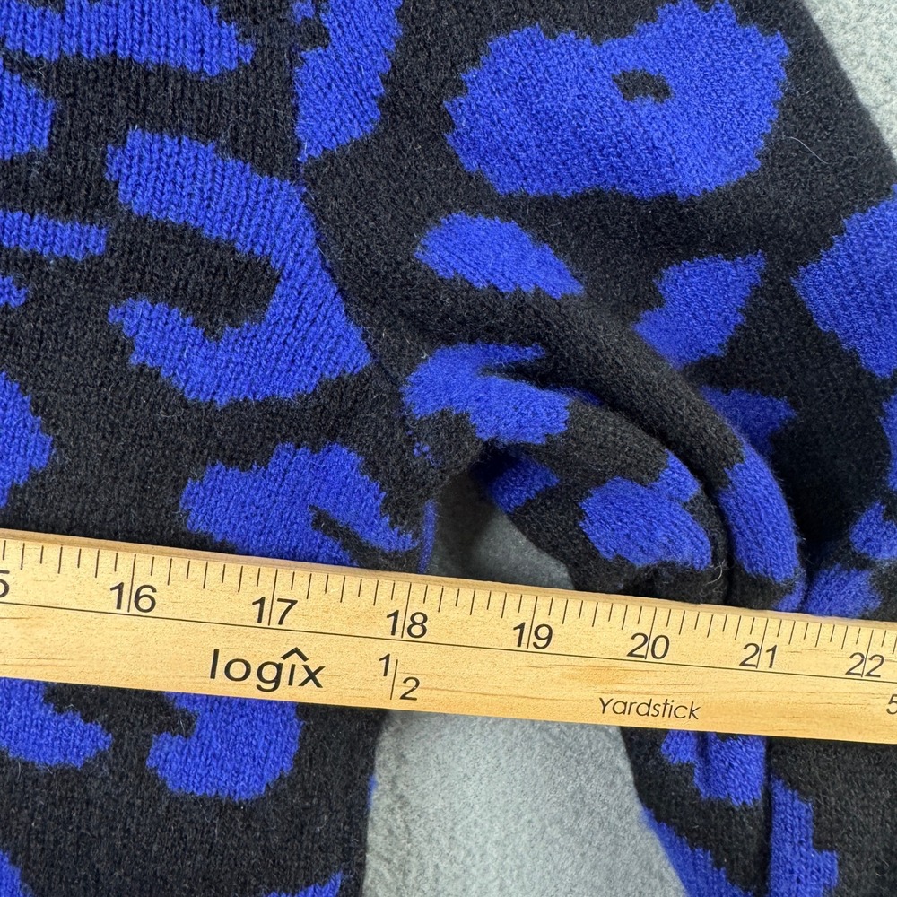 Aqua Cashmere Womens Blue Black Leopard Print 100% Cashmere Crew Neck Sweater S - Picture 4 of 5